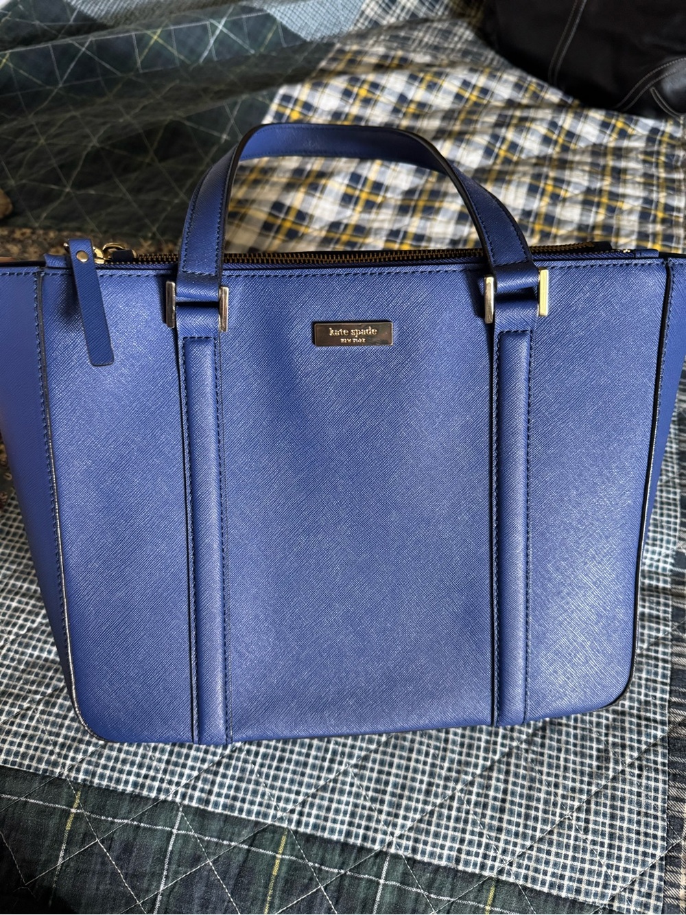 Kate Spade Like New Blue Structured Shoulder Tote Hand Bag